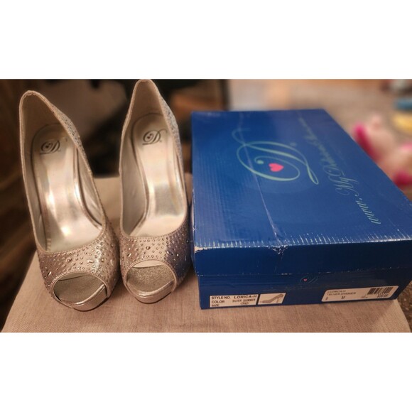 Womens My Delicious Shoes Size 9 With 5.5 Stiletto Heels, Sparkly Peep Toe - Picture 3 of 6